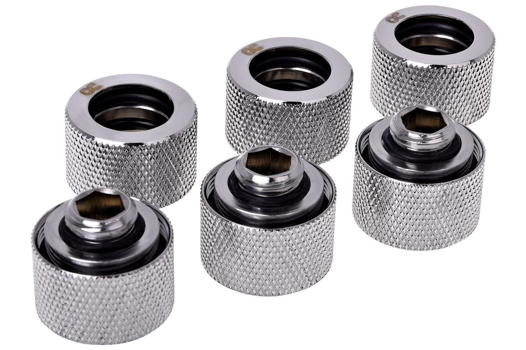 Alphacool HT 16mm HardTube Anschraubtülle G1/4 für Messingrohre - Gerändelt - Chrome 6er Pack