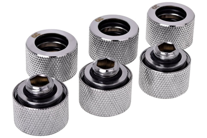 Alphacool HT 16mm HardTube Anschraubtülle G1/4 für Messingrohre - Gerändelt - Chrome 6er Pack