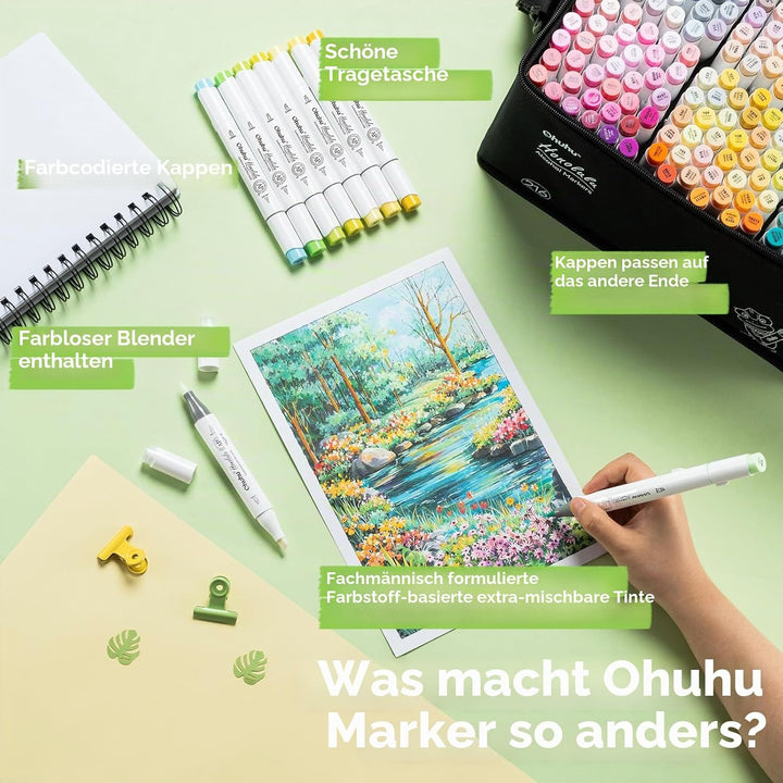 Brush Graffiti Stifte mit 216 Farben von Ohuhu, doppelseitige Farbspitze – grober Marker für Entwürf