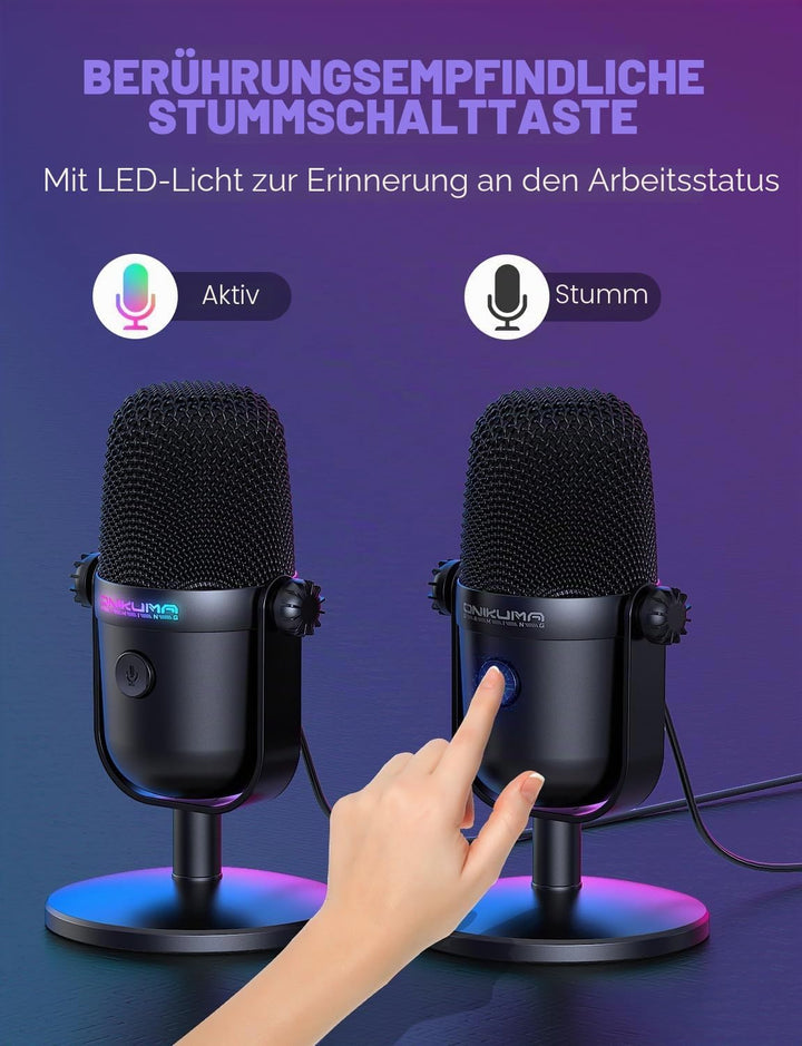 Gaming-Mikrofon mit Geräuschunterdrückung & Stummschalttaste, USB-Kondensatormikrofon für Streaming/