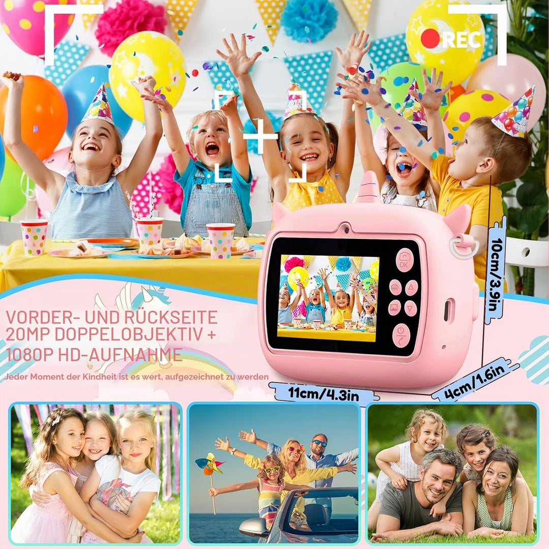 Sofortbildkamera Kinder, 2,4 Zoll Bildschirm 1080P HD Kinderkamera, mit 32GB Karte und 3 Rollen Foto