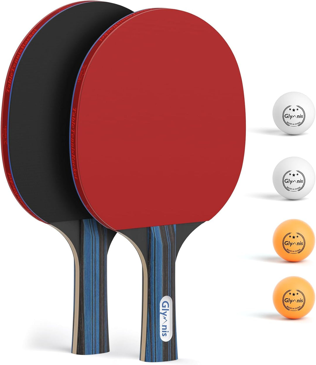 Glymnis Tischtennisschläger Tischtennis Set mit 2 Tischtennisschläger und 4 Tischtennisbälle, 1 Trag