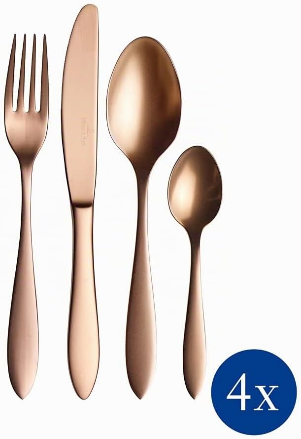 Villeroy und Boch Manufacture Cutlery Tafelbesteck für bis zu 4 Personen, 16-teilig, Edelstahl, Kupf