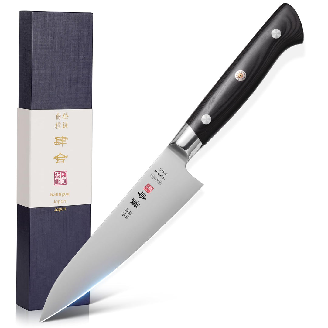 kanngou Classic. Japanisches Messer aus AUS-8 Stahl mit Kompletter Räuchergriff (Paring Knife, 13.5