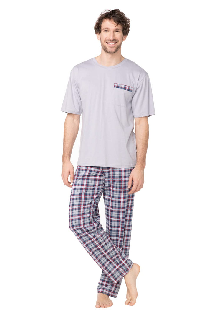 e.VIP® Herren Schlafanzug Chris SL 328A aus 100% Baumwolle S Hellgrau, S Hellgrau