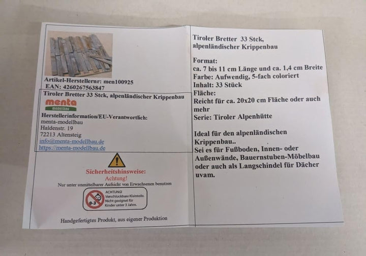 menta-modellbau Tiroler Bretter 33 Stck, 7-11 cm für den alpenländischen, heimatlichen Krippenbau Kr