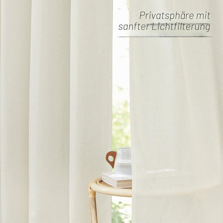 PONY DANCE Wohnzimmer Gardinen Kurz Leinenvorhänge Ösenschal 2er Set H 137 x B 140 cm Leinenoptik Ga