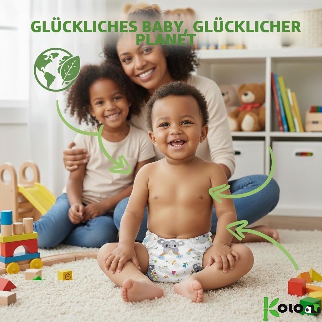 Kolo 6er set waschbare windeln, 6 Stoffwindel einlagen bambus, Windeltasche für unterwegs, Unisex ve