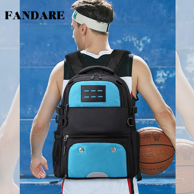 FANDARE Basketball Rucksack Fussball-Rucksack mit Ballfach & Schuhfach Schulrucksack mit 15.6 Zoll L