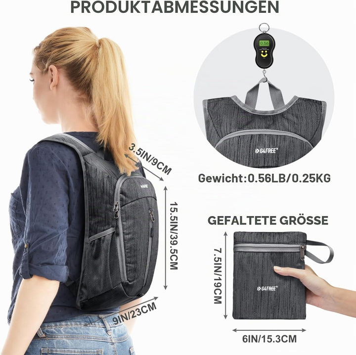 G4Free Wanderrucksack, 10 l, klein, für Reisen, Wandern, Tagesrucksack, leicht, verstaubar Schwarz 1