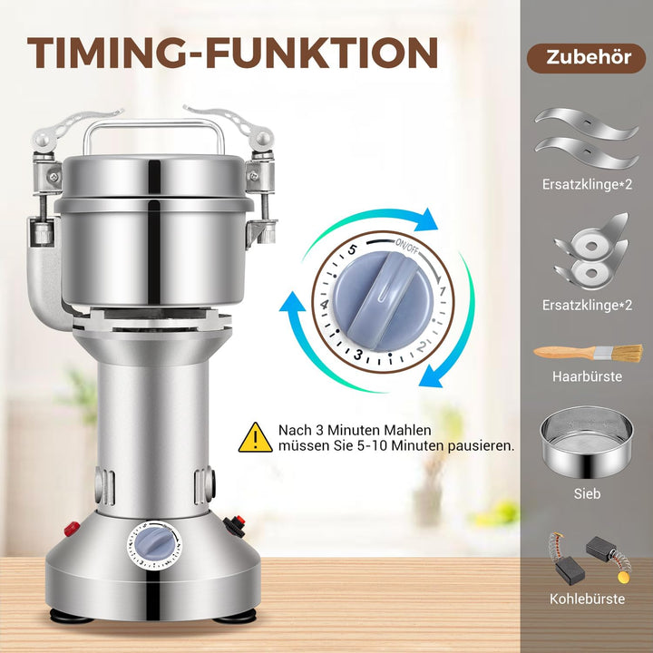 Elektrische Getreidemühle Mühle, 200g Kommerzielle Gewürzmühle 800W Edelstahl Pulverisator Trockenma
