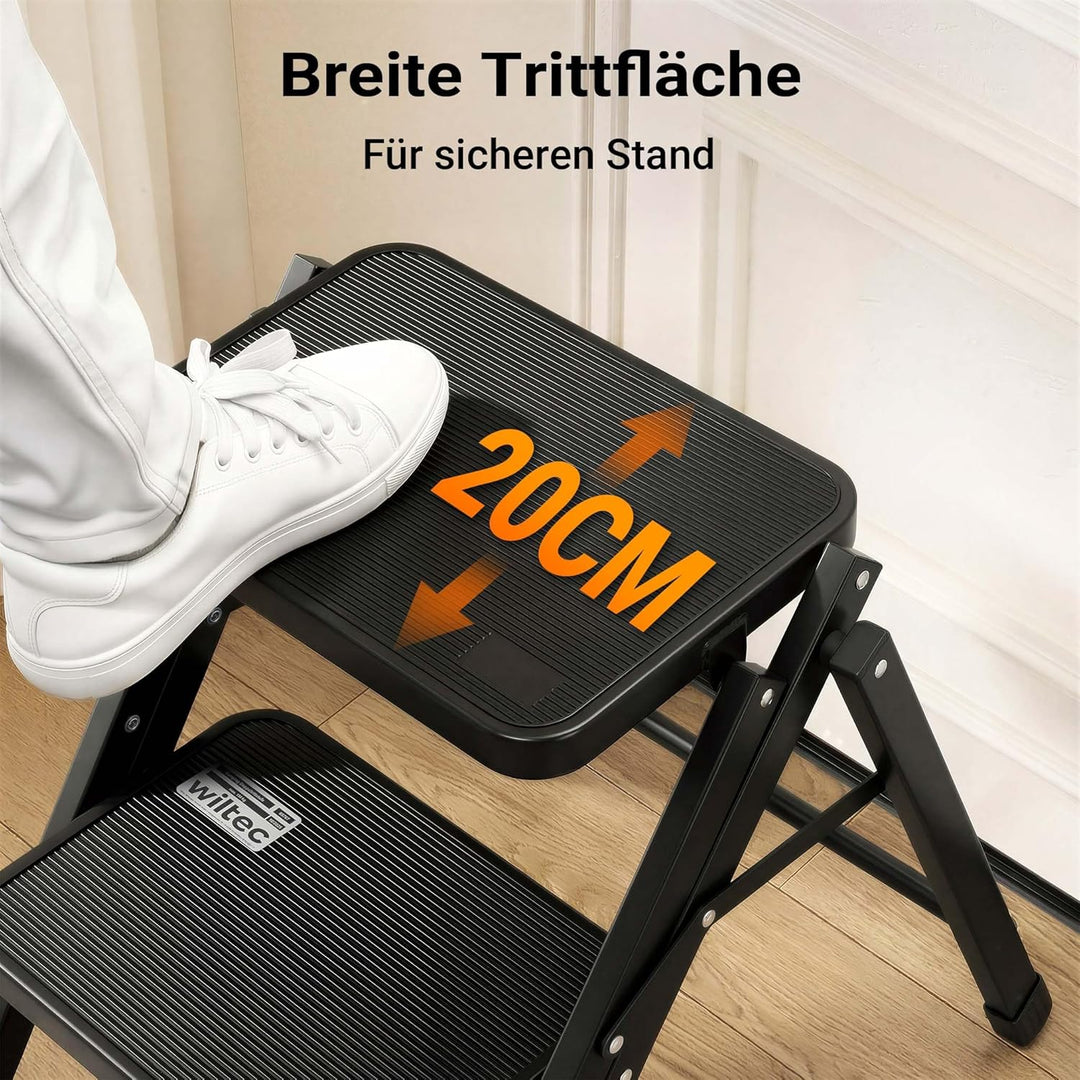 Wiltec Camping Doppeltrittstufe bis 200 kg, 2 Stufen Tritt aus Stahl, Trittleiter für Camping, Outdo