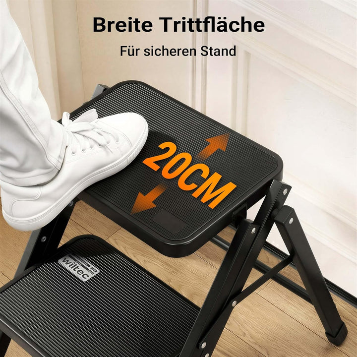 Wiltec Camping Doppeltrittstufe bis 200 kg, 2 Stufen Tritt aus Stahl, Trittleiter für Camping, Outdo