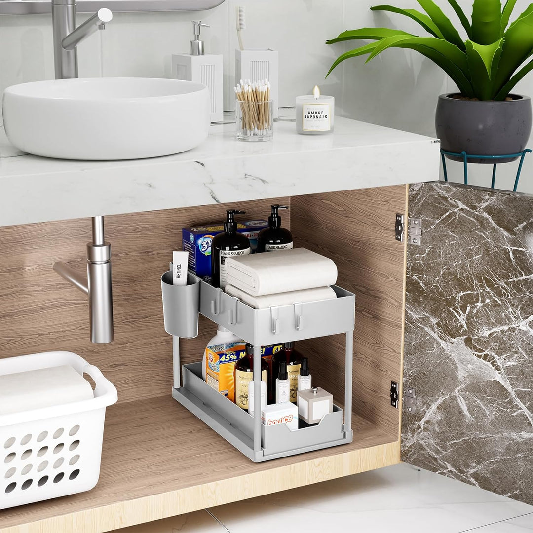 Puricon 2 Set Unter Waschbecken Regal, 2 Etagen Standregal Küche Arbeitsplatte Regal Organizer, Mehr