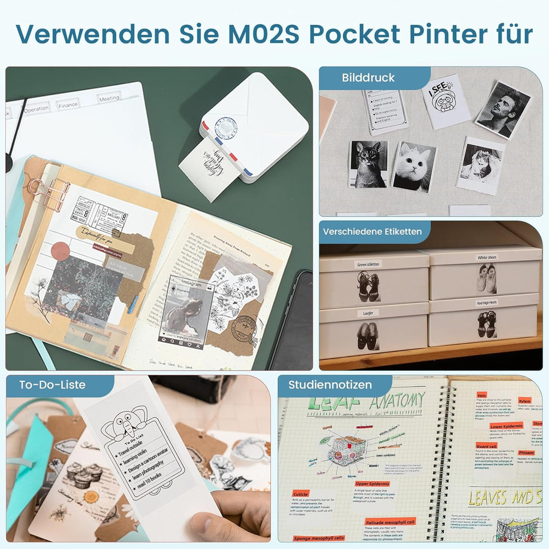 Omezizy Mini Drucker für Smartphone, M02S Mini Sticker Drucker, Bluetooth Thermodrucker, Mini Fotodr