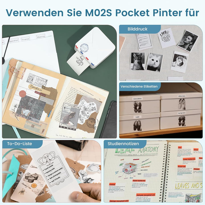 Omezizy Mini Drucker für Smartphone, M02S Mini Sticker Drucker, Bluetooth Thermodrucker, Mini Fotodr