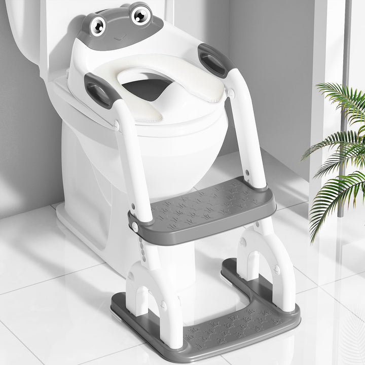 Toilettensitz Kinder mit Treppe – 8-fach Höhenverstellbar & Extra Breites Trittbrett – Rutschfester