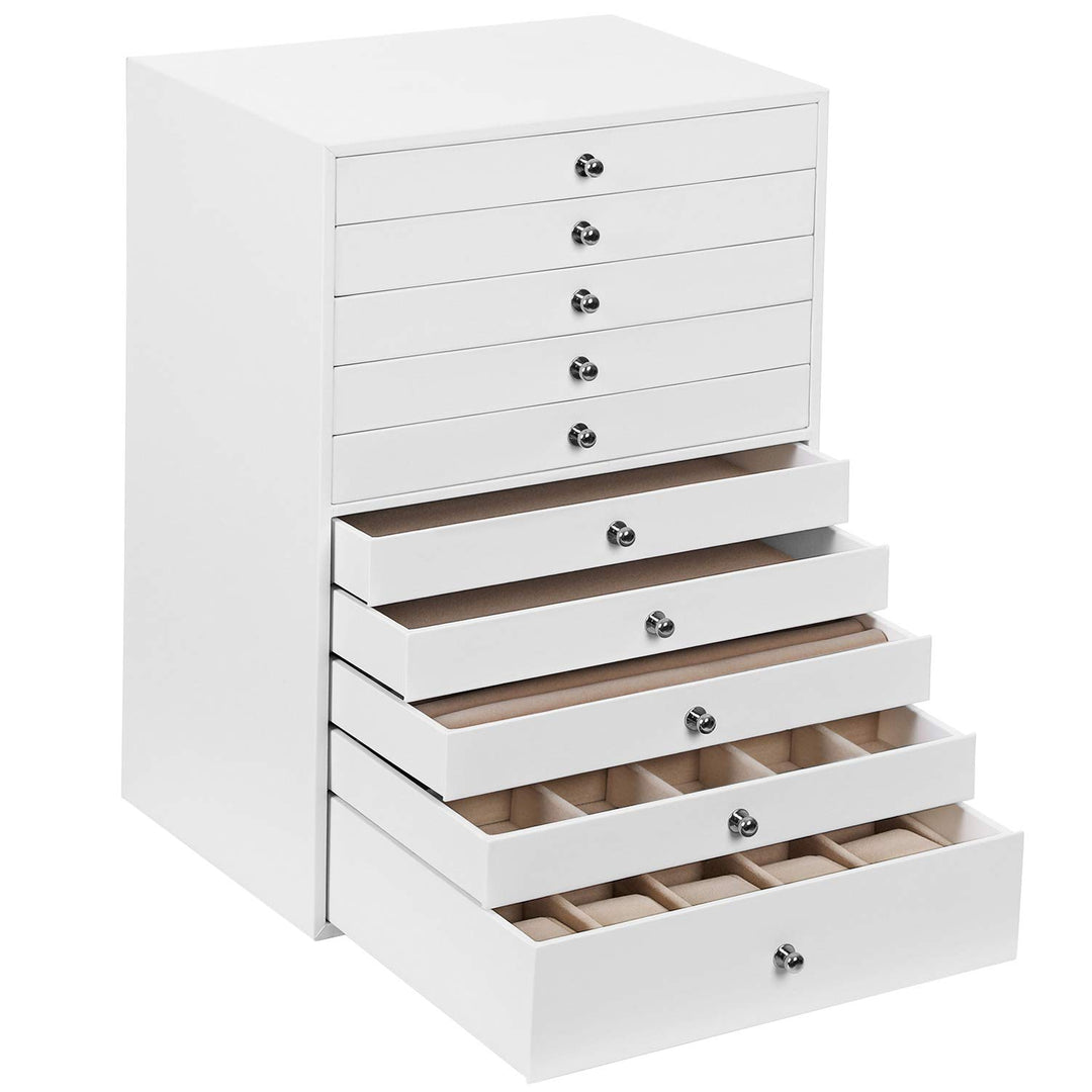 SONGMICS Schmuckkästchen, Schmuckschatulle mit 10 Ebenen, grosse Schmuckbox aus Kunstleder, mit Schu