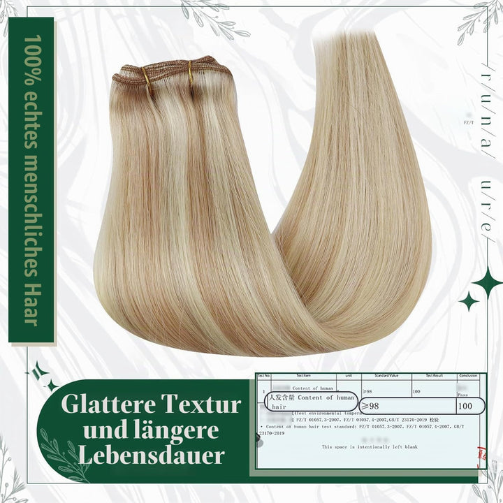 RUNATURE Clip in Extensions Echthaar Aschblond mit Platinblond Clip in Haarextension Echthaar Clips