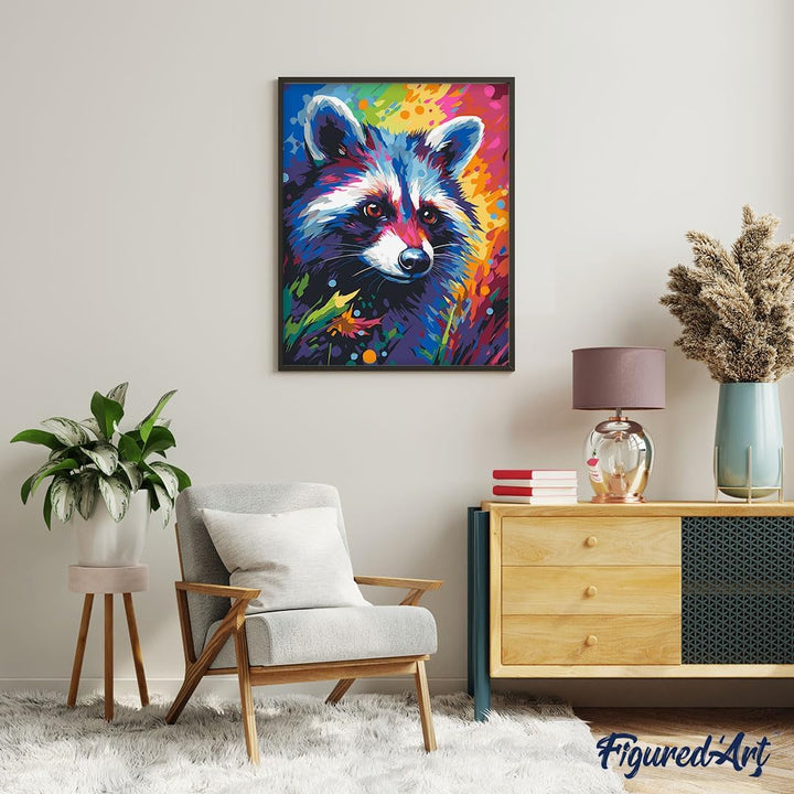 Figured'Art Malen Nach Zahlen Erwachsene Mit Rahmen Waschbär Farbenfroh Abstrakt - Paint by Numbers