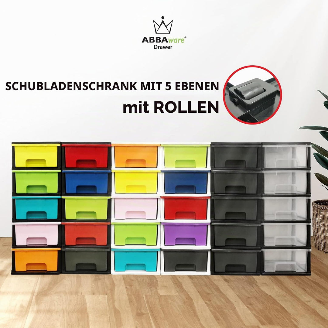 ABBAware Schubladenbox, Schubladen-Container auf Rädern, 5 grosse 17 Liter Schubladen, der Umwelt zu