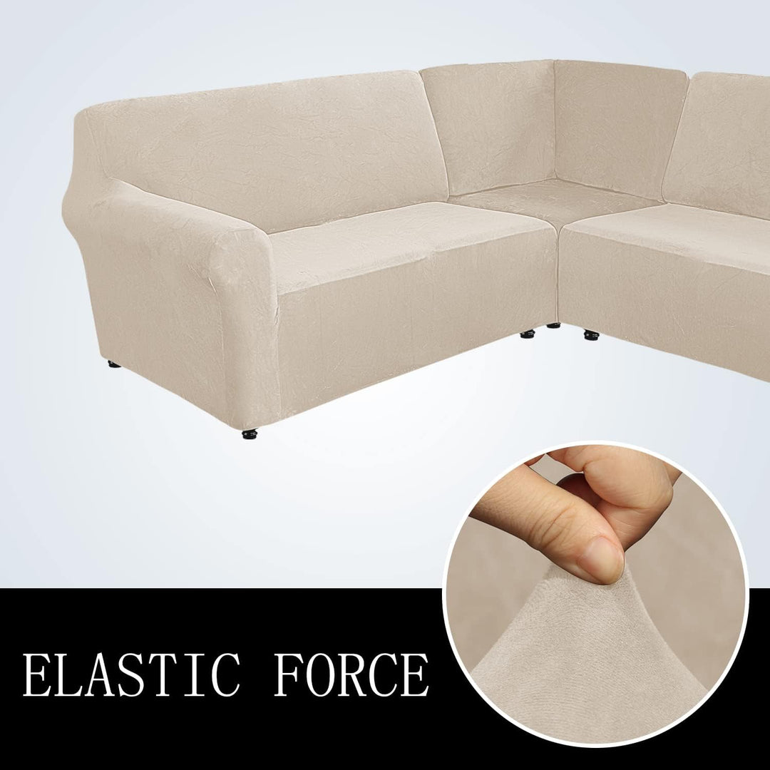 MINGPINHUIUS Sofabezug L Form Stretch Sofabezug aus Samt für 5 Sitzer Ecksofa, Anti Rutsch Sofa Über