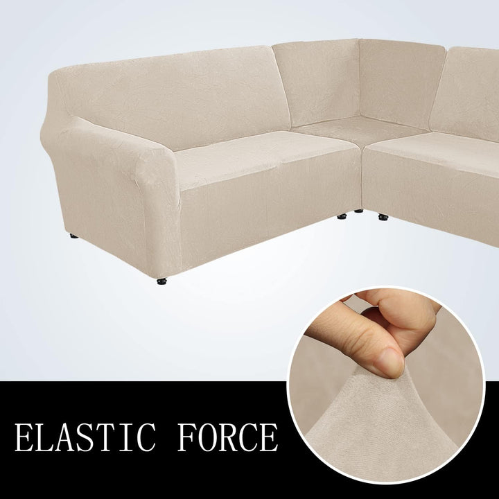 MINGPINHUIUS Sofabezug L Form Stretch Sofabezug aus Samt für 5 Sitzer Ecksofa, Anti Rutsch Sofa Über