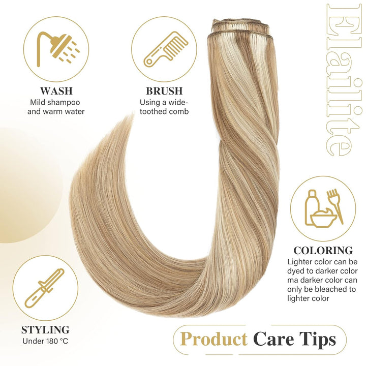 Elailite Extensions Echthaar Clip in 8 Tressen Voller Kopf 