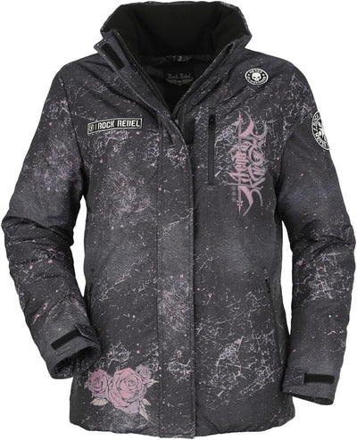 Rock Rebel by EMP Damen dunkelgraue Winterjacke mit Backprint S Grau, S Grau