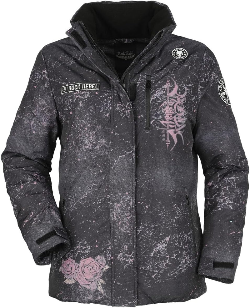 Rock Rebel by EMP Damen dunkelgraue Winterjacke mit Backprint S Grau, S Grau