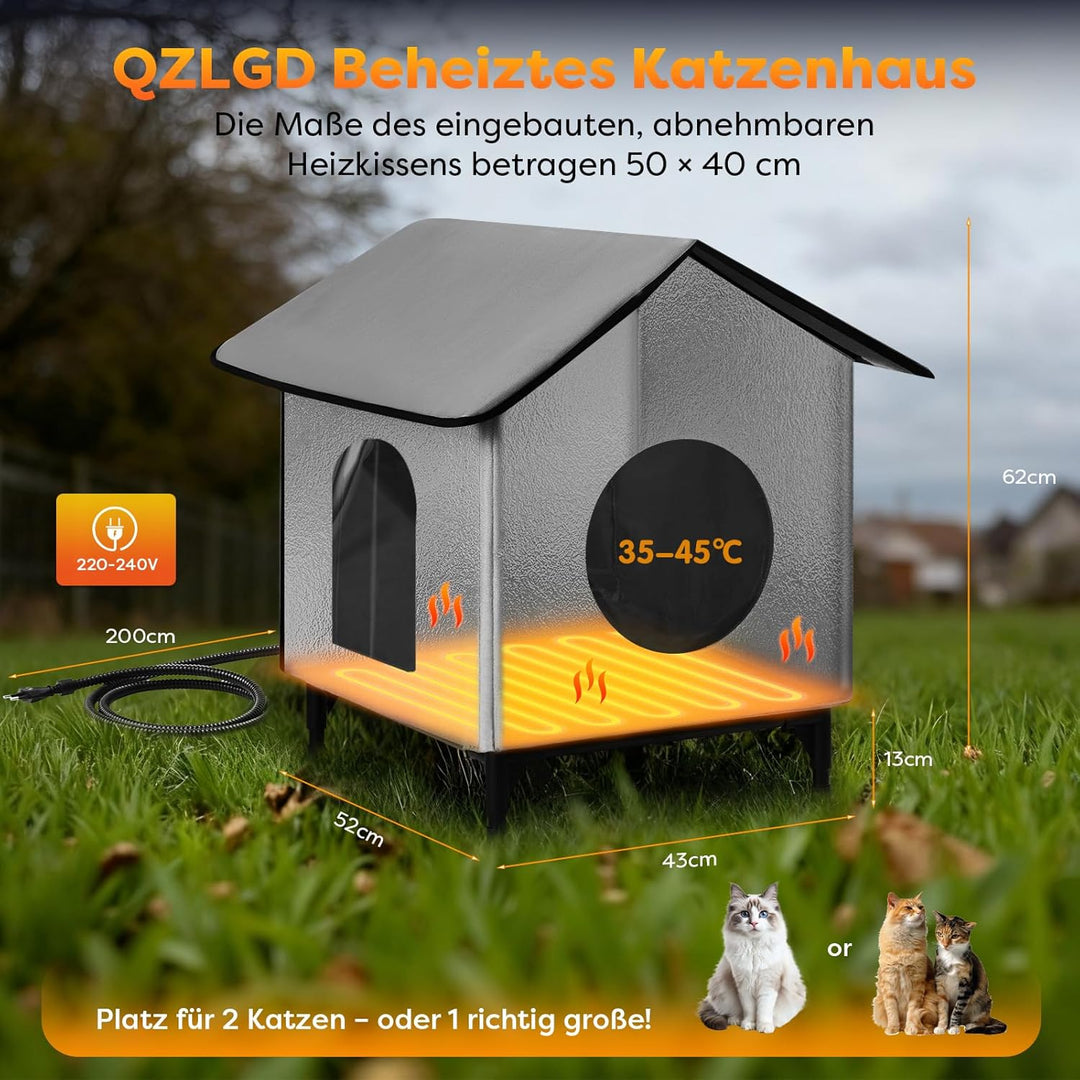 Beheiztes katzenhaus Outdoor Winterfest mit Fluchttür, wasserdicht & isoliert, erhöhtes Design, inkl