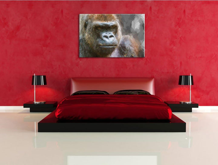 stolzer Gorilla schwarz/weiss Deluxe Format: 100x70 cm auf Leinwand, XXL riesige Bilder fertig gerah