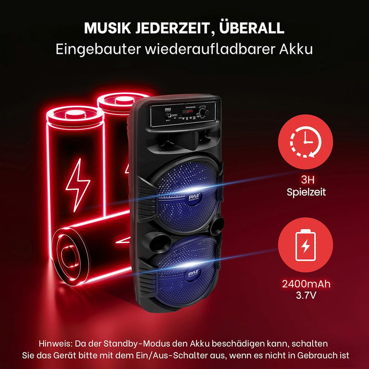 Pyle Partybox, Bluetooth Lautsprecher Gross – 600W Boombox mit Lichteffekten, Tragbar, Super Bass, U