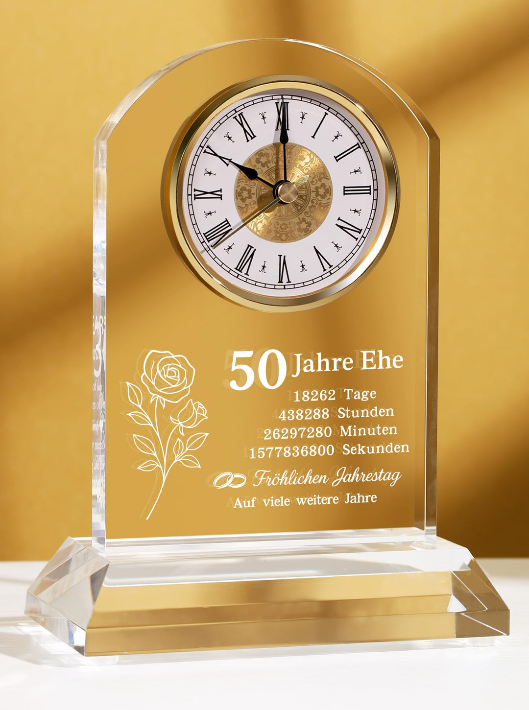 DEEWISH Goldene Hochzeit 50 Jahre Ehe Schreibtischuhr Quarzuhr, edles Geschenkset mit Geschenkbox un