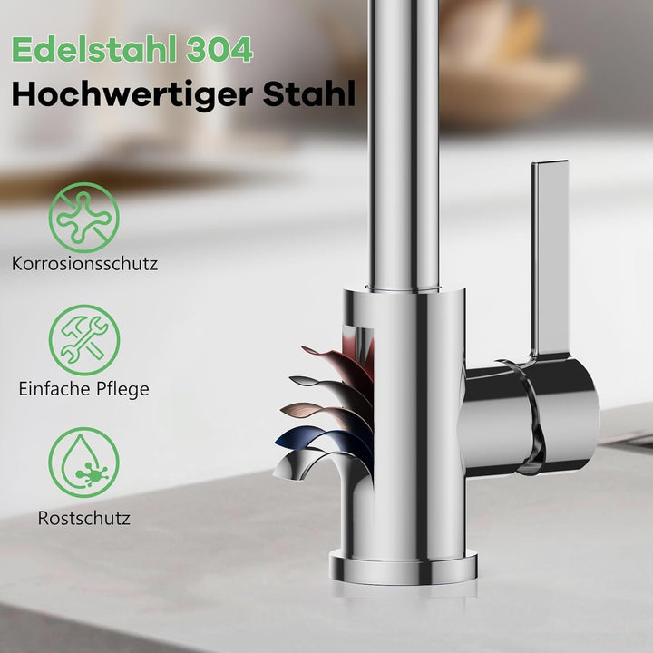 Niederdruck Armatur Küche mit 2 Strahlarten, 360 ° Drehbare Wasserhahn Küche, Leicht zu zerlegen und