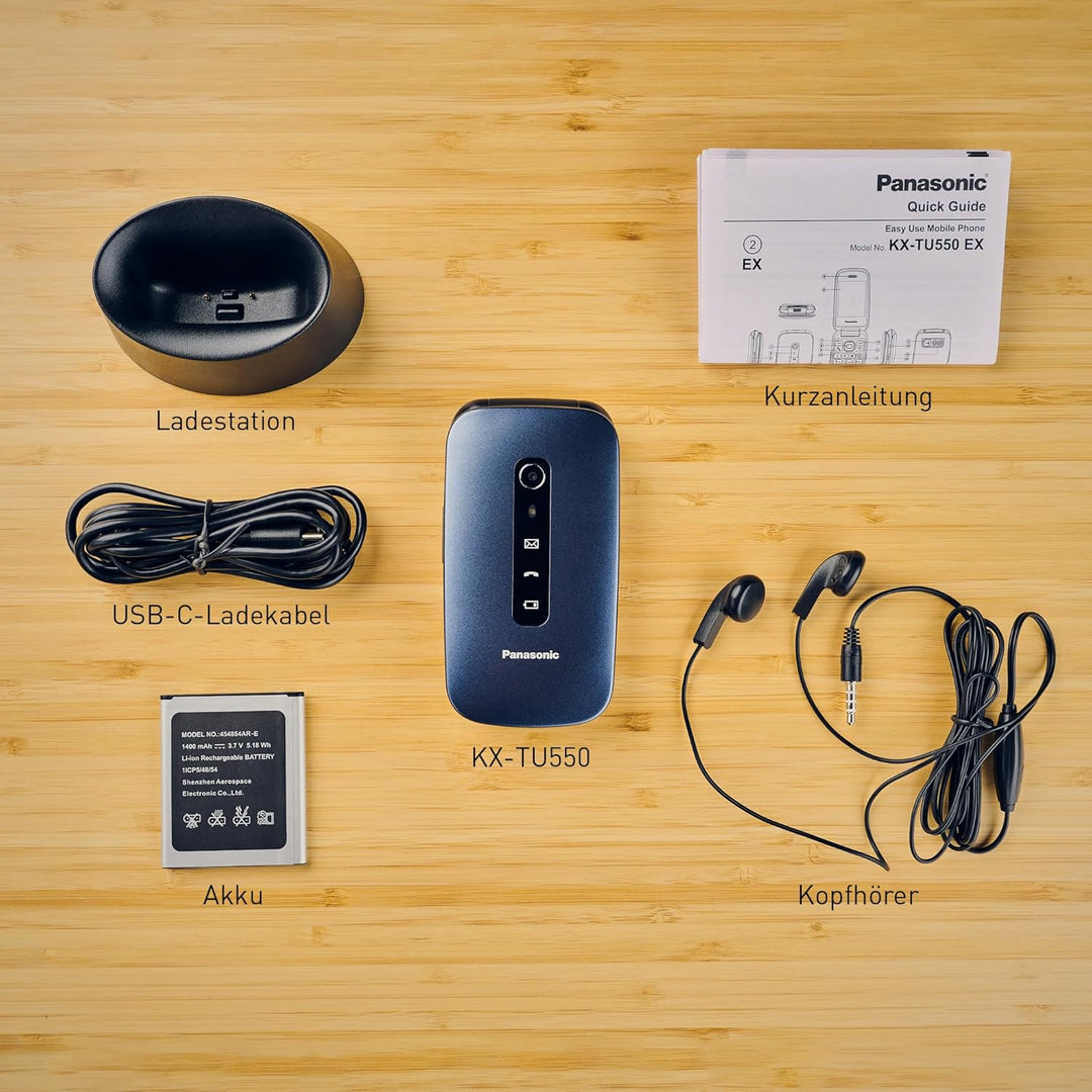 Panasonic KX-TU550EXC 4G Essentials Clamshell Handy für Senioren, 1,2 MP Kamera, Seniorentelefon mit