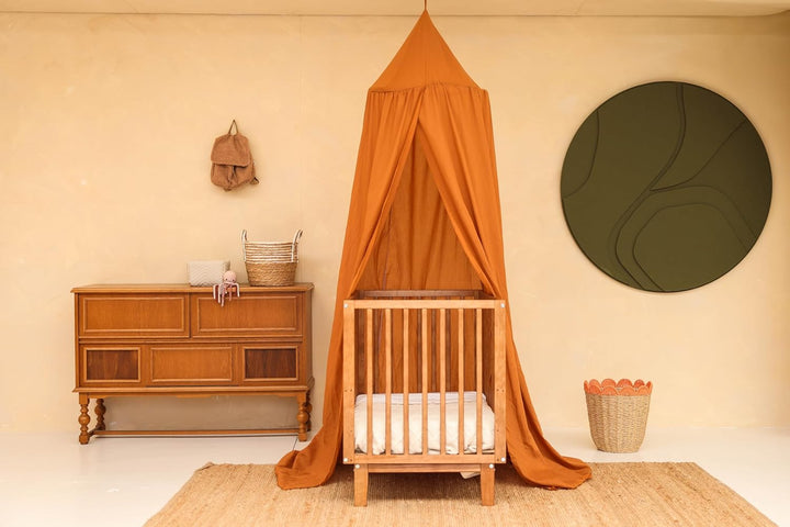 Karamellfarbener Baldachin für Kinderzimmer | Hängender Betthimmel für Babybett | Moskitonetz für St