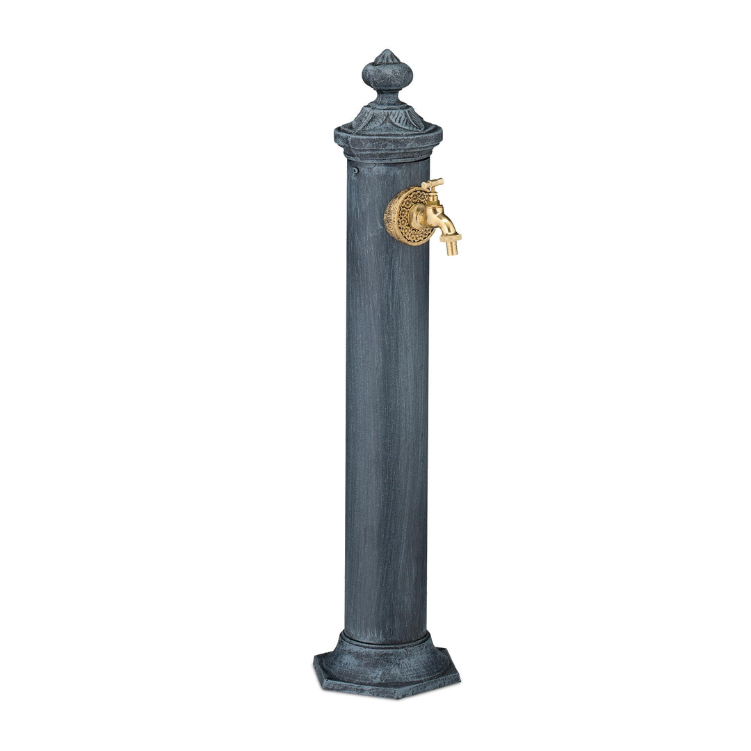Relaxdays Standbrunnen Antik, mit Wasserhahn, HBT: 84x21,5x25 cm, Wasserzapfsäule Garten, Terrasse,
