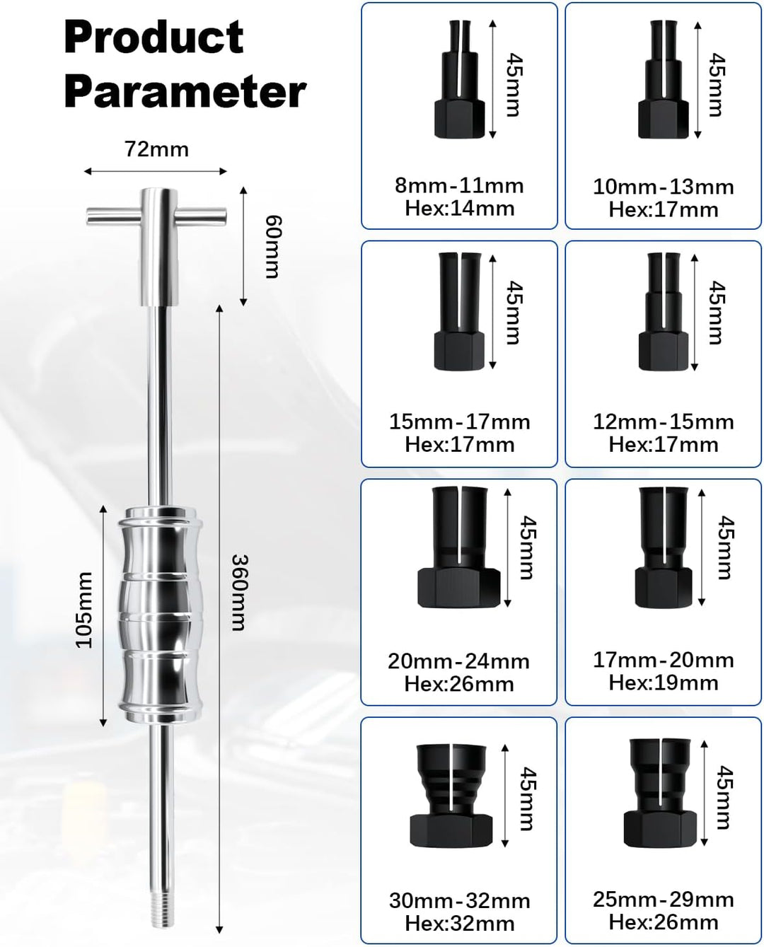 Sackloch Innenlager Abzieher Set, 12-TLG Radlager Abzieher Set mit Gleithammer & Verstellbaren Spann