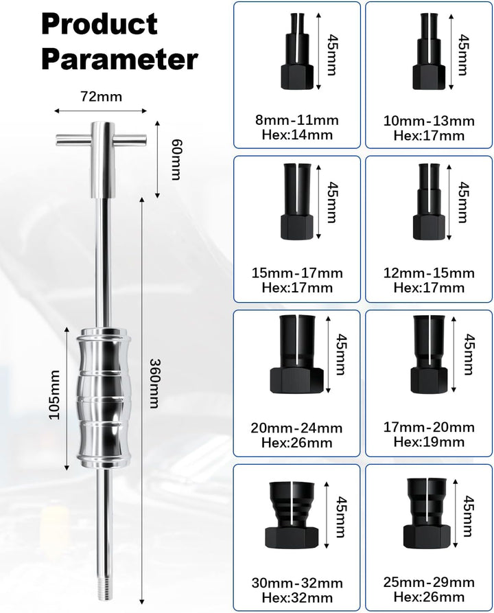 Sackloch Innenlager Abzieher Set, 12-TLG Radlager Abzieher Set mit Gleithammer & Verstellbaren Spann