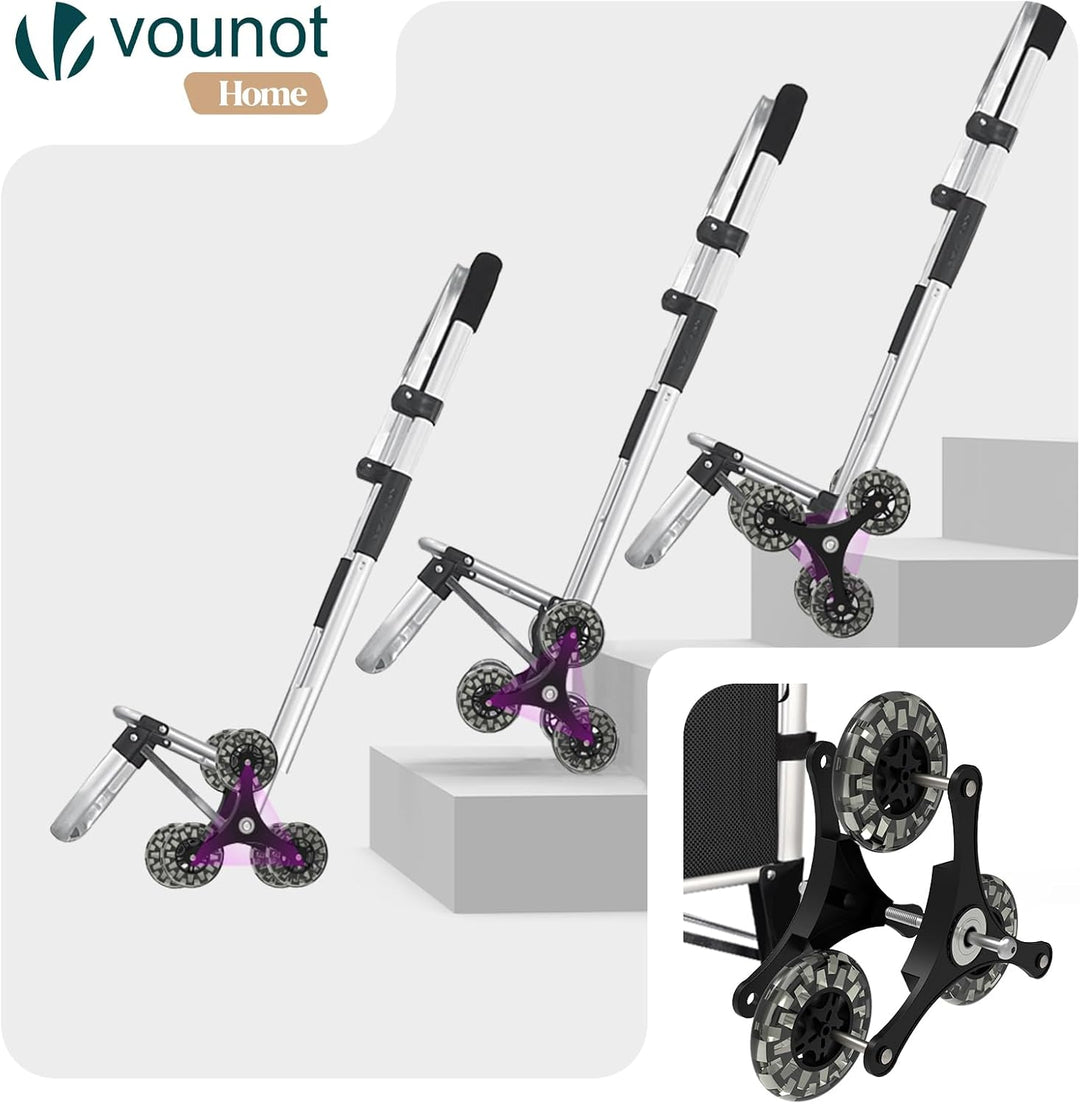 VOUNOT® Aluminium Einkaufstrolley Treppensteiger, 3 in 1 Trolly Einkaufswagen Klappbar, Hackenporsch