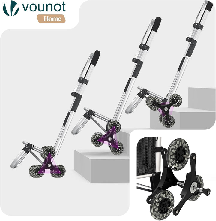 VOUNOT® Aluminium Einkaufstrolley Treppensteiger, 3 in 1 Trolly Einkaufswagen Klappbar, Hackenporsch