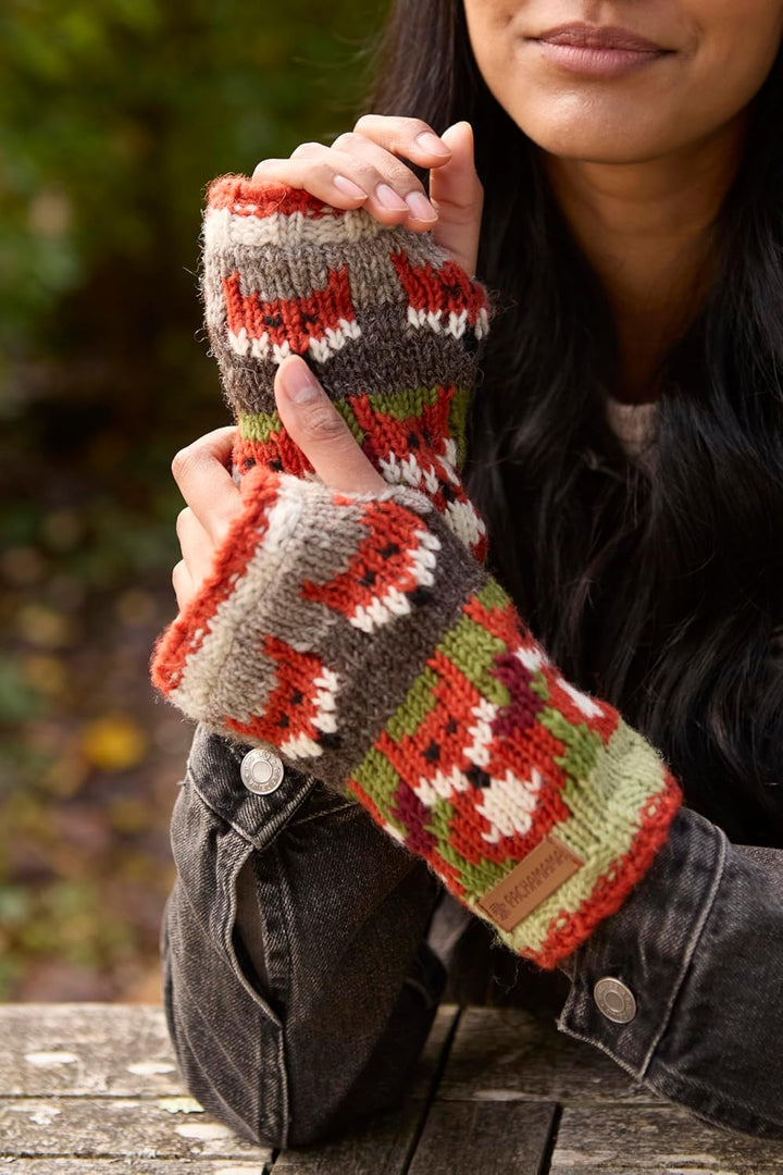 Frauen Wolle Handwärmer Fleece Gefüttert Handgestrickt Fuchs Mehrfarbig Einheitsgrösse Handmade Extr