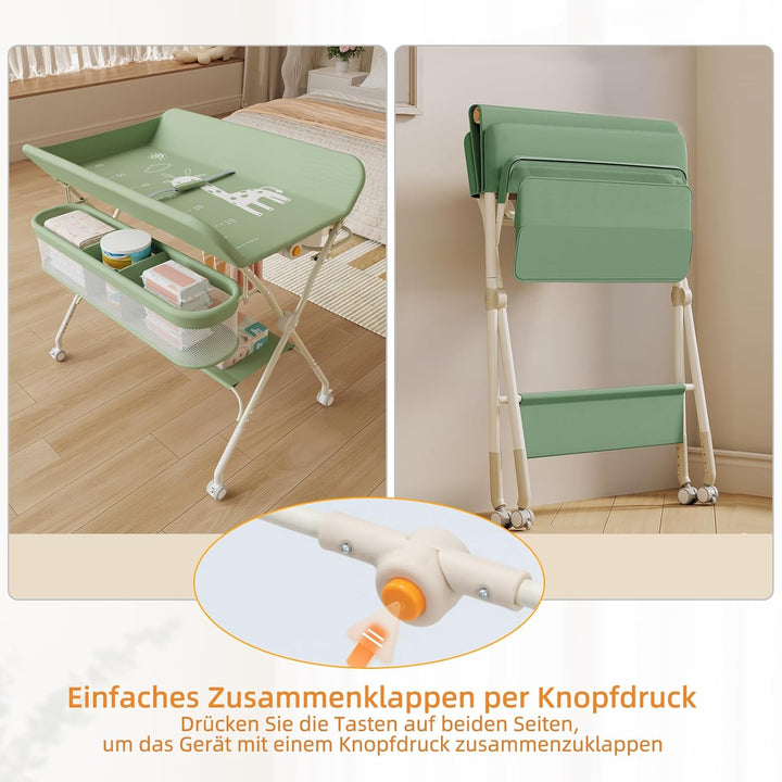 Supfine Klappbarer Wickeltisch mit Aufbewahrung, Höhenverstellbar auf 5 Stufen, Mobile Wickeltisch m