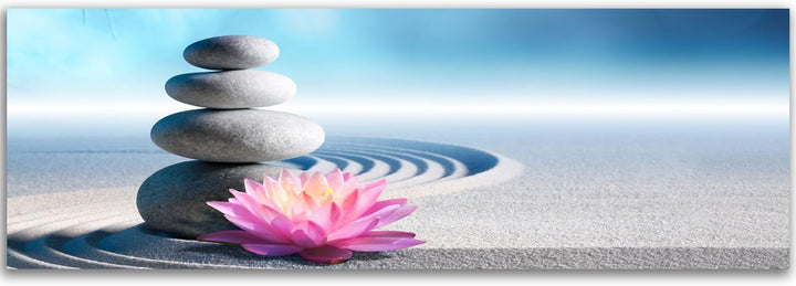 Feeby Frames, Leinwandbild, Bilder, Wand Bild, Wandbilder, Kunstdruck 30x90cm, STEINE, BLUME, SAND,