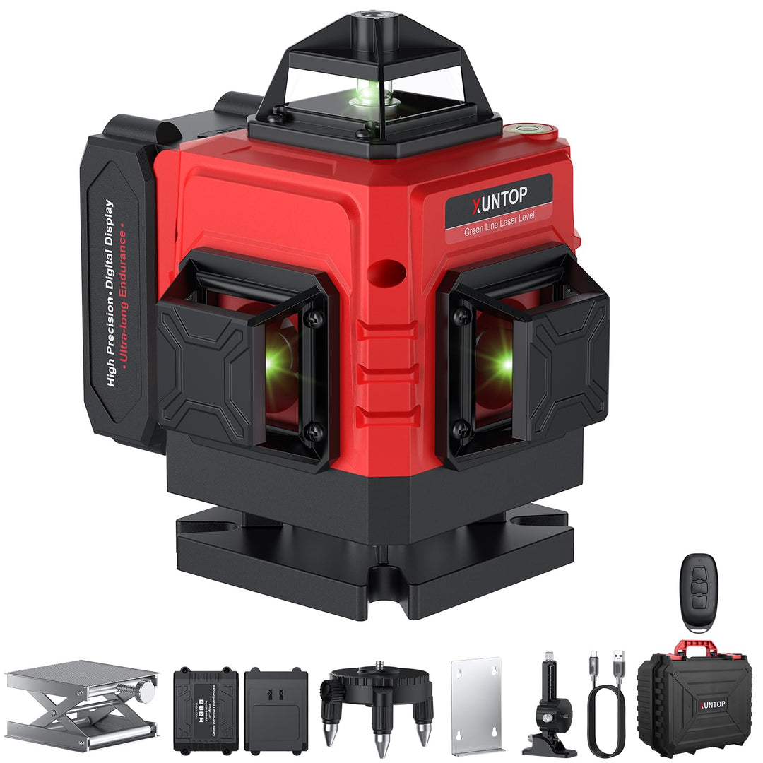 XUNTOP Laser Wasserwaage Selbstnivellierend Kreuzlinienlaser Grün Laser 16 Linienlaser 360° Projekti