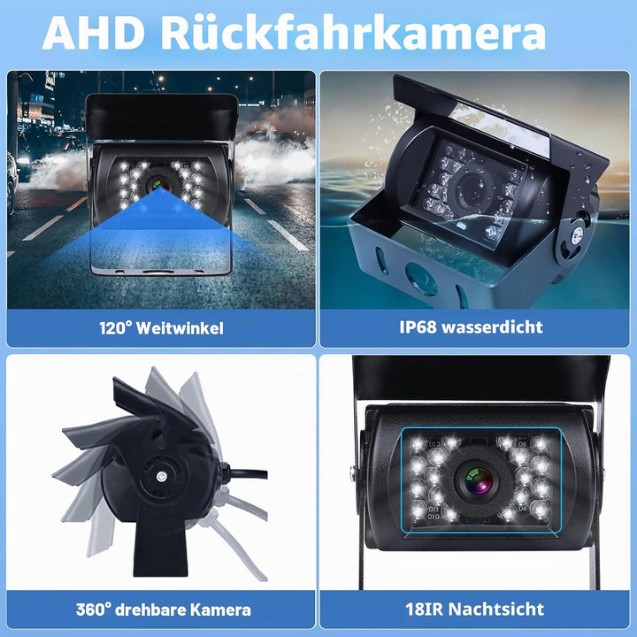 CAMECHO Rückfahrkamera 4 Kameras Set, 9 Zoll Monitor 4 Geteilte Rück und Vorder Kamera, Weitwinkel,