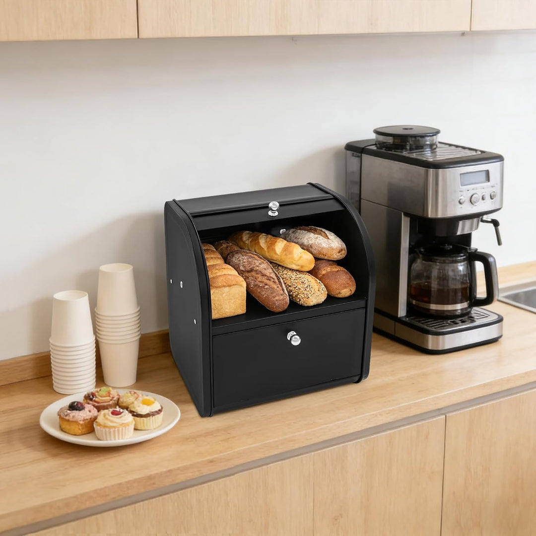 2 Etagen Brotkasten aus Kohlenstoffstahl 30x25x33cm mit Klapptür Belüftung