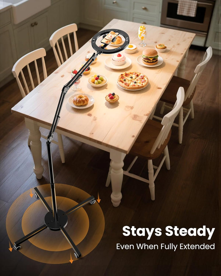 Overhead Stativ Handy mit Ringlicht für Küche – Stabile Ring Light mit 4 Rollen Bremse – Ringlicht m