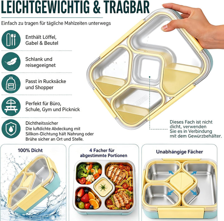 Brotdose Edelstahl Bento Box, 1020 ML Brotdose